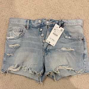 Distressed Light Blue Denim Shorts Zara